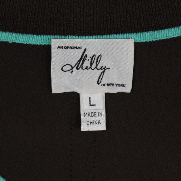 Milly Cardigan Sweater Womens Large  Brown Blue Retro Chevron Knit Preppy - Picture 4 of 5